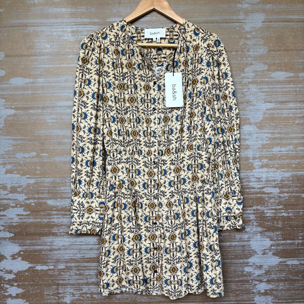 Ba&sh NWT Tracy Long Sleeve Mini Dress Floral Boho Preppy Cocktail Womens S